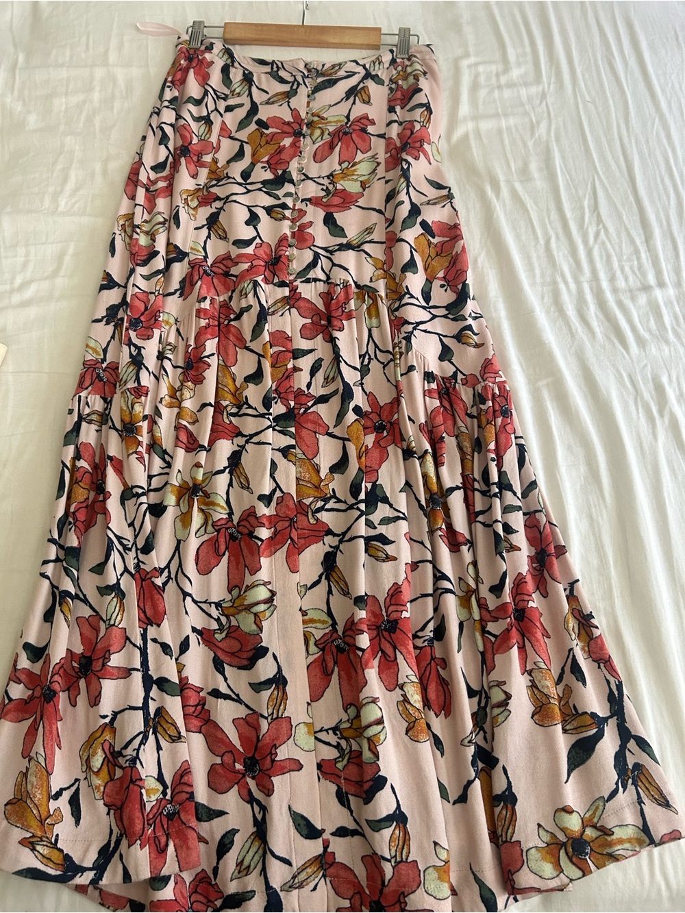 FREE PEOPLE Pink Floral A-Line Maxi Skirt Size 12 - Picture 6 of 9